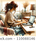 在家使用電腦的婦女 AI 生成 110088146