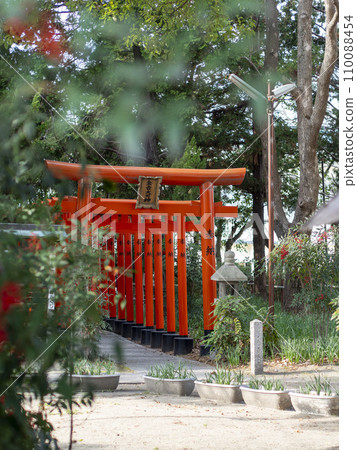 明亮的鳥居兩旁的神社風景 110088454