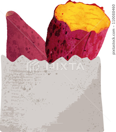 秋天的地瓜，烤地瓜，報紙袋裡的烤地瓜，水彩插畫素材 110088460