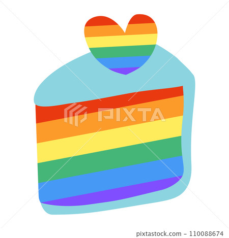 Cute LGBT Cake slice with rainbow cream isolated on white background. LGBTQ. Symbol of the LGBT pride community. Flat vector illustration. 110088674