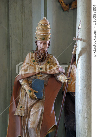 Saint Pope statue on the altar of aint John Nepomuk at the Church of Our Lady of Jerusalem at Trski Vrh in Krapina, Croatia Saint Pope statue on the altar of aint John Nepomuk at the Church of Our Lady of Jerusalem at Trski Vrh in Krapina, Croatia 110088804