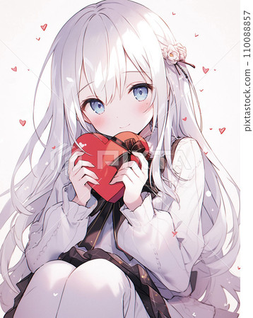 可愛的女孩和心形巧克力AI圖像 110088857