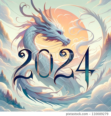 2024新年賀卡設計龍現實龍年幻想 2024新年賀卡設計龍現實龍年幻想 110089279