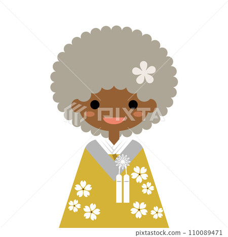 穿著和服、非洲頭髮的女人的插圖 穿著和服、非洲頭髮的女人的插圖 110089471