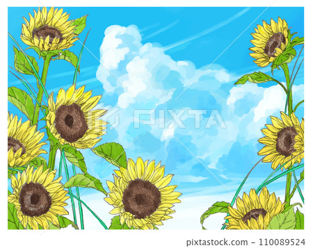 手寫的向日葵和藍天 110089524