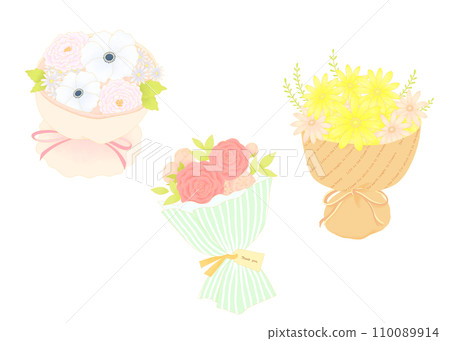 Illustration set of three bouquets Illustration set of three bouquets 110089914