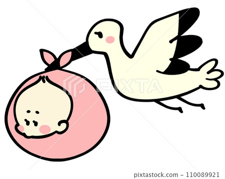 Illustration material of a baby being carried by a stork Illustration material of a baby being carried by a stork 110089921