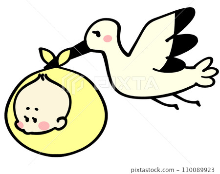 鸛鳥抱嬰兒插畫素材 110089923