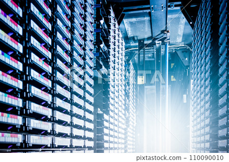 rows of data cloud hardware inside data center 110090010