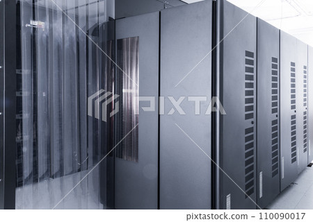 server room with row of data storage cabinets 110090017