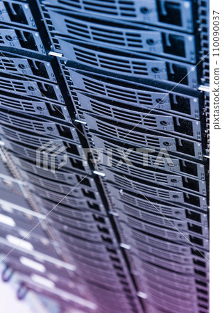Row of hard disks used for data storage in internet data center 110090037
