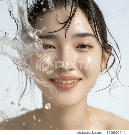 Water splashes on a young woman's face (Generative AI) Water splashes on a young woman's face (Generative AI) 110090541
