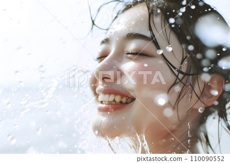 Water splashes on a young woman's face (Generative AI) Water splashes on a young woman's face (Generative AI) 110090552