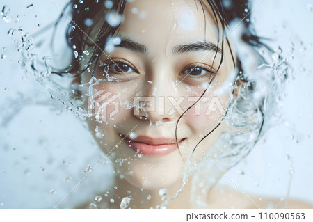 Water splashes on a young woman's face (Generative AI) Water splashes on a young woman's face (Generative AI) 110090563