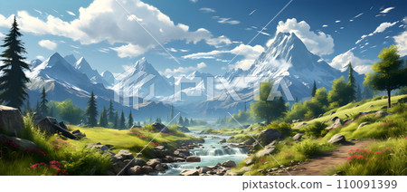 Clean nature in the big forest. Image of a mountain range with lush forests and a clear sky. There is a large rock in the picture. You'll feel refreshed when you see it and want to go on a vacation. Clean nature in the big forest. Image of a mountain range with lush forests and a clear sky. There is a large rock in the picture. You'll feel refreshed when you see it and want to go on a vacation. 110091399