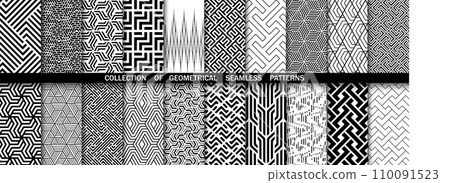 Geometric set of seamless black and white patterns. Simple vector graphics 110091523