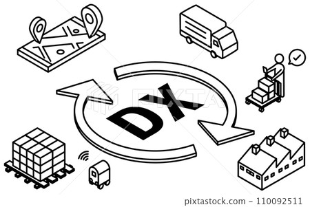 物流系統和 DX 簡單等軸圖的圖像 110092511