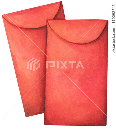 Watercolor illustration of Red envelop. 110092743