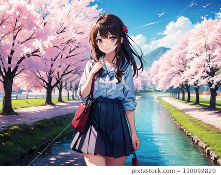 Beautiful girl in uniform (cherry blossom background) (AI image) Beautiful girl in uniform (cherry blossom background) (AI image) 110092820