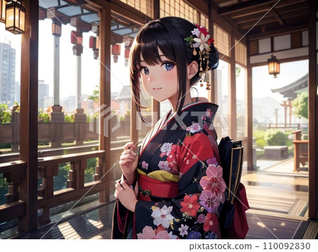 穿著和服的美麗女孩(AI圖像) 穿著和服的美麗女孩(AI圖像) 110092830