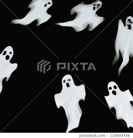 Ghostly visions in white robes scream and fly in the dark. Ghosts in the terrible dream. Mystical atmosphere. Halloween, All Hallows Eve, All Saints Eve. Hallucinations, delusions, mental illness 110093456