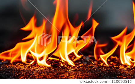 Fire lights on a black background. Fireballs in the night. A burning fire or fire. Danger from fire. The work of a fakir. Fire lights on a black background. Fireballs in the night. A burning fire or fire. Danger from fire. The work of a fakir. 110093515