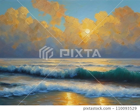 Beautiful sunset sky above clouds with dramatic light. Yellow, orange, red clouds above the horizon. Beautiful evening sky landscape. Sunset over the sea. Generated by artificial intelligence. Beautiful sunset sky above clouds with dramatic light. Yellow, orange, red clouds above the horizon. Beautiful evening sky landscape. Sunset over the sea. Generated by artificial intelligence. 110093529