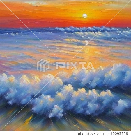 Beautiful sunset sky above clouds with dramatic light. Yellow, orange, red clouds above the horizon. Beautiful evening sky landscape. Sunset over the sea. Generated by artificial intelligence. Beautiful sunset sky above clouds with dramatic light. Yellow, orange, red clouds above the horizon. Beautiful evening sky landscape. Sunset over the sea. Generated by artificial intelligence. 110093538