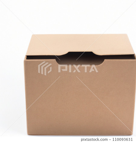 Cardboard brown box or kraft package box on a white background. Postal parcel or package. Free space for text. Copy space. Generated by AI. Shoe box with lid 110093631