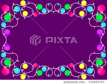 Christmas light frame. Festive frame with Christmas glowing garland and place for text. LED Christmas tree lights. Festive design for posters, banners and advertising products. Vector illustration 110093707