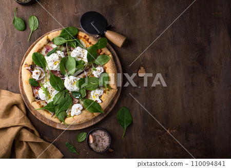 Italian pizza with soft cheese mozzarella Italian pizza with soft cheese mozzarella 110094841