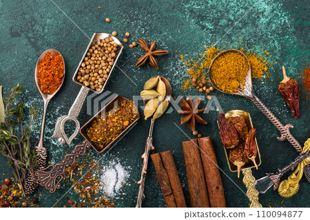 Assortment of different Indian spices and herbs 110094877