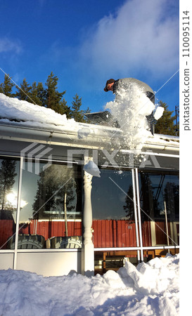 Snow cleaning from veranda, in the north Snow cleaning from veranda, in the north 110095114