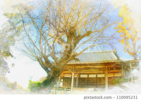 [Aichi Prefecture] Watercolor painting of Yusenji Temple in Sobue-cho, Inazawa City 110095231
