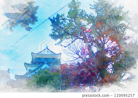 [Aichi Prefecture] Watercolor painting of Okazaki Castle in Okazaki City 110095257