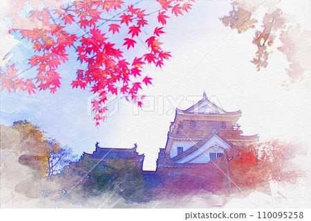 [Aichi Prefecture] Watercolor painting of Okazaki Castle in Okazaki City 110095258