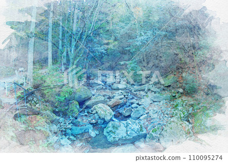 [愛知縣] 岡崎市倉樂溪谷的水彩畫 110095274