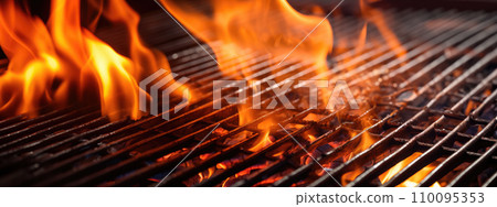 AI-generated content. Empty flaming grill grates 110095353