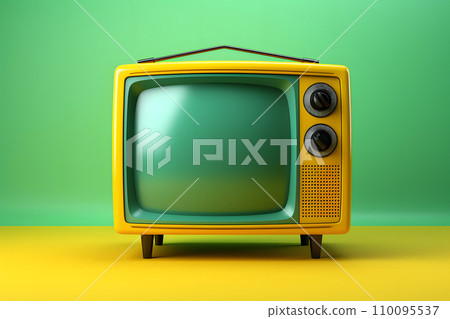 Old analog television on a green 110095537