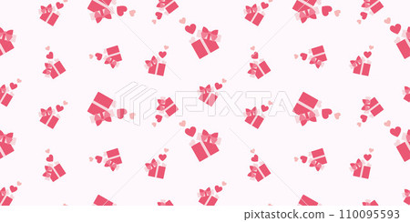 Valentines day seamless pattern with gift box, Hearts. Vector Flat cartoon Romantic background. Pink template for Wrapping paper, Textile, Fabric, Banner. Holiday celebration Decoration, Wedding cover 110095593