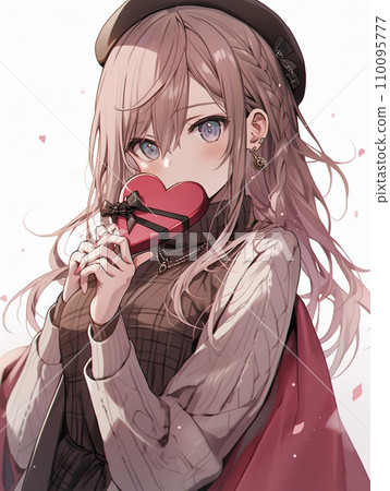 可愛的女孩和心形巧克力AI圖像 可愛的女孩和心形巧克力AI圖像 110095777