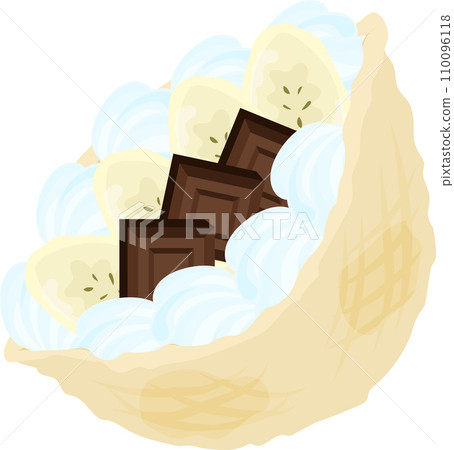 用香蕉、鮮奶油、巧克力等製成的看起來美味可愛的皮塔三明治的圖標。 110096118