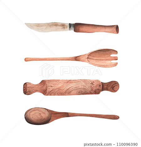 Watercolor composition with kitchen utensils 110096390