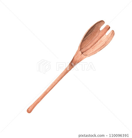 Watercolor hand drawn wooden kitchen spatula 110096391