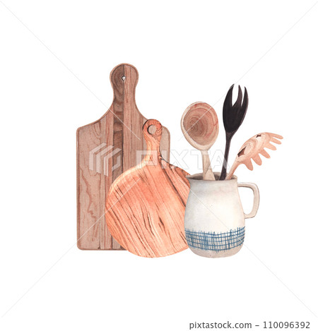Watercolor composition with kitchen utensils Watercolor composition with kitchen utensils 110096392
