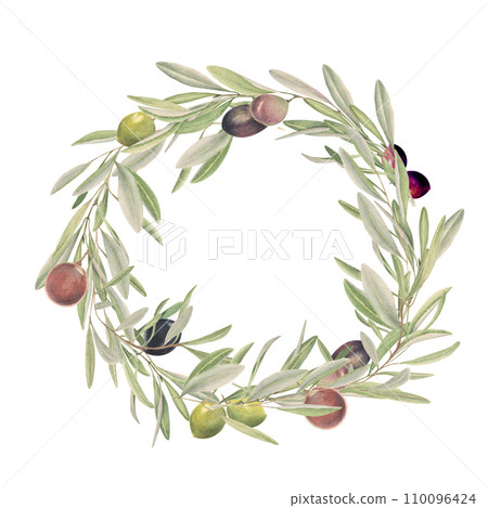 Watercolor wreath of olive branches Watercolor wreath of olive branches 110096424