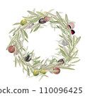 Watercolor wreath of olive branches 110096425