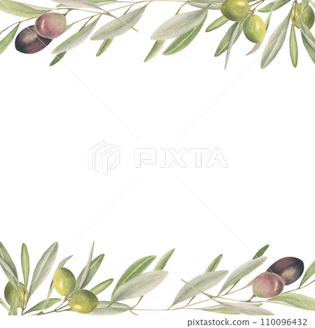Watercolor frame with olive branches Watercolor frame with olive branches 110096432