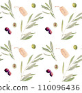 Watercolor seamless pattern with olive branches 110096436
