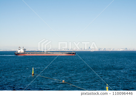 The spacious Tokyo Bay visible from Umihotaru and a large tanker moving on the sea surface The spacious Tokyo Bay visible from Umihotaru and a large tanker moving on the sea surface 110096446